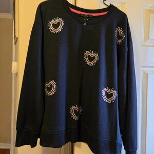 Jane & Delancey XL black sweater with crystal heart embellishments